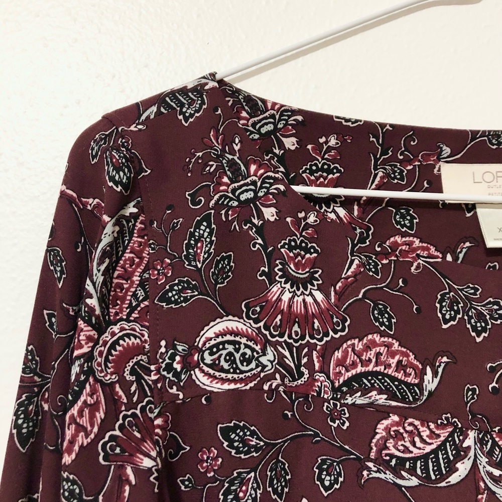 LOFT women’s paisley/burgundy flowy blouse, long sleeve